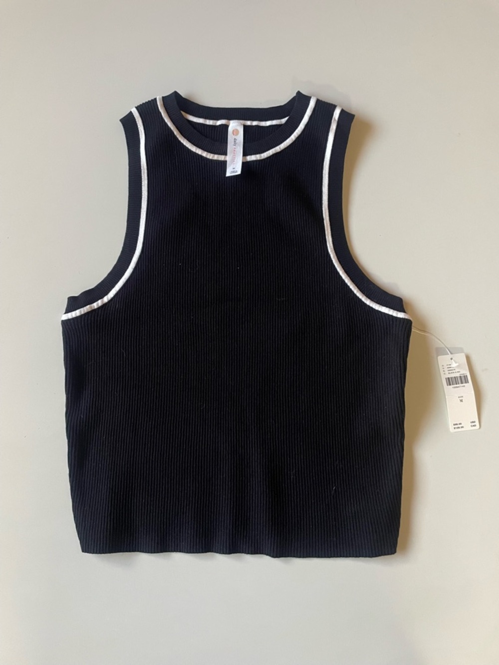Anthropologie Daily Practice Black Ribbed Tank Top with White Trim